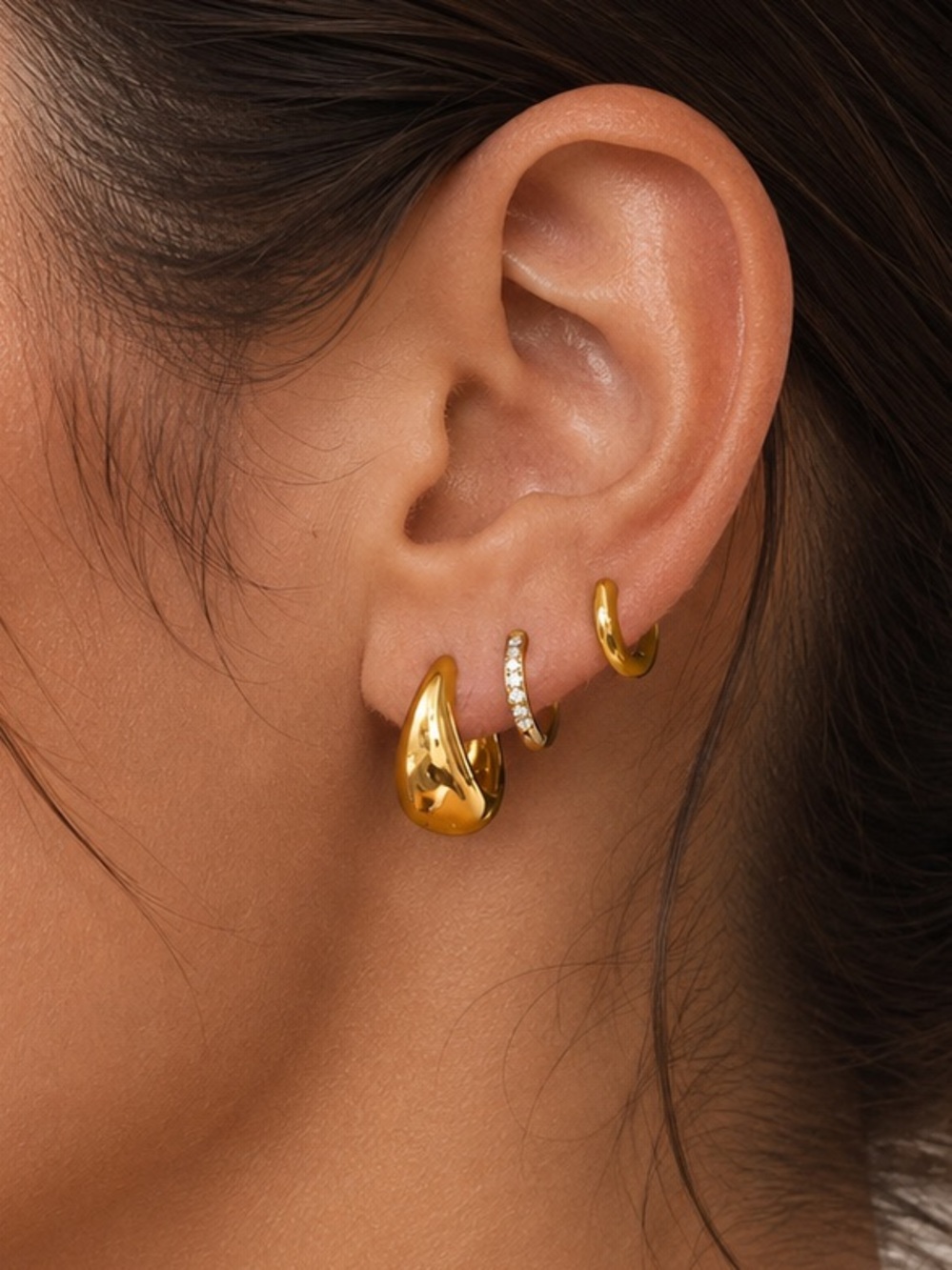 3 Pairs | 18K Gold Plated Earring Set